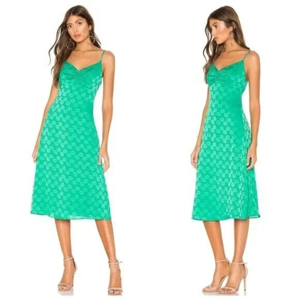 Revolve Privacy Please Antonia Satin Midi Slip Dress XS Floral Kelly Green Y2K